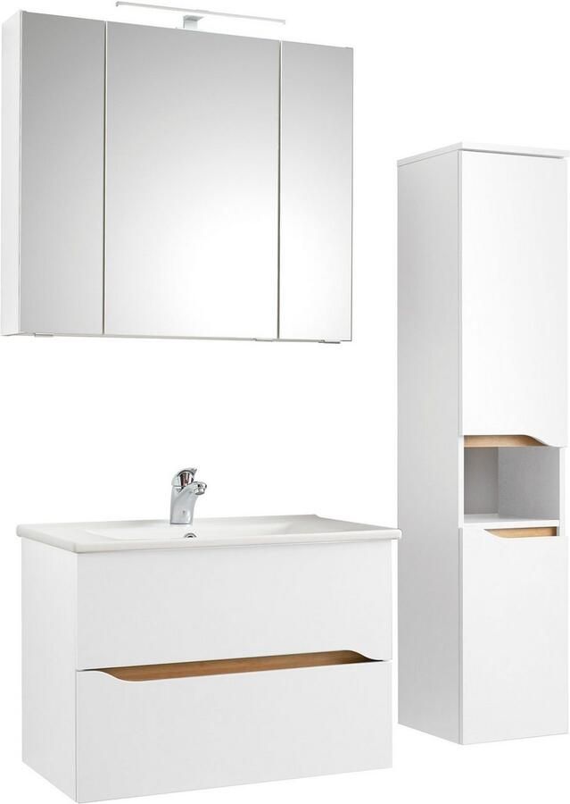 Saphir Badkamerserie Quickset 3-delig keramische wastafel met LED-spiegelkast Halfhoge kast inclusief deurdemper 2 laden 5 deuren 8 planken (4-delig) - Foto 6