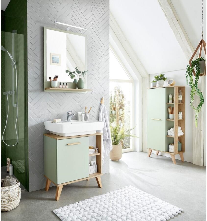 Saphir Badkamerserie Quickset 3-delig wastafelonderkast met led-spiegel Halfhoge kast inclusief deurdemper 2 deuren 3 glasplateaus badkameraccessoire-set (3-delig)