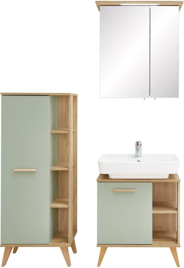 Saphir Badkamerserie Quickset 3-delig wastafelonderkast met led-spiegelkast Halfhoge kast incl. deurdemper 4 deuren 5 planken badkamer set (3-delig) - Foto 9