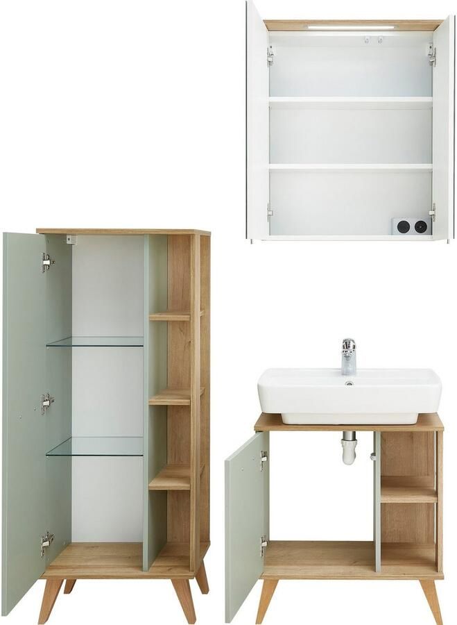 Saphir Badkamerserie Quickset 3-delig wastafelonderkast met led-spiegelkast Halfhoge kast incl. deurdemper 4 deuren 5 planken badkamer set (3-delig) - Foto 6