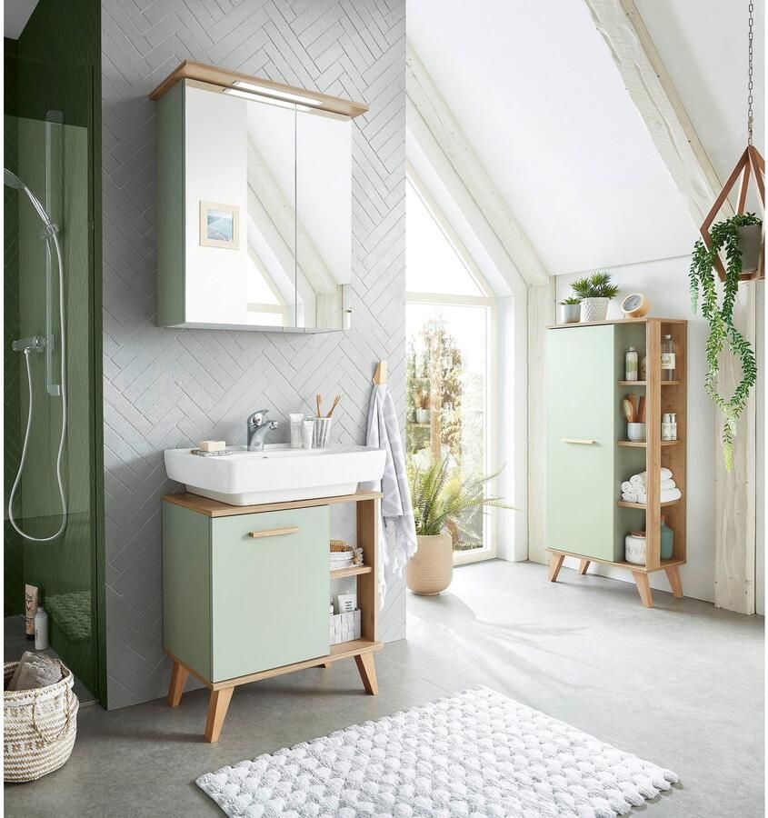 Saphir Halfhoge kast Quickset badkamermeubel 50 5 cm breed 1 deur zijplanken Badkamer-halfhoge kast inclusief deurdemper grepen in hout - Foto 2