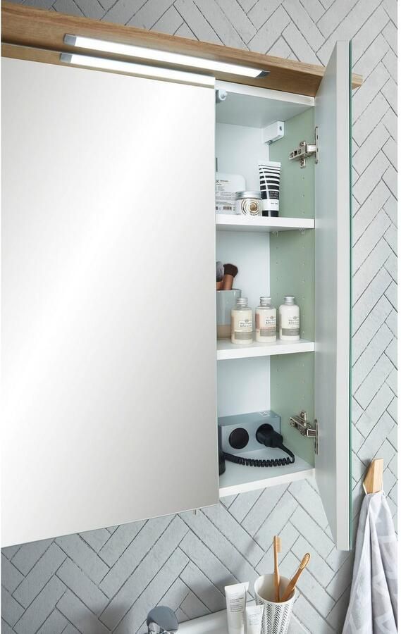 Saphir Badkamerserie Quickset 3-delig wastafelonderkast met led-spiegelkast Halfhoge kast incl. deurdemper 4 deuren 5 planken badkamer set (3-delig) - Foto 9