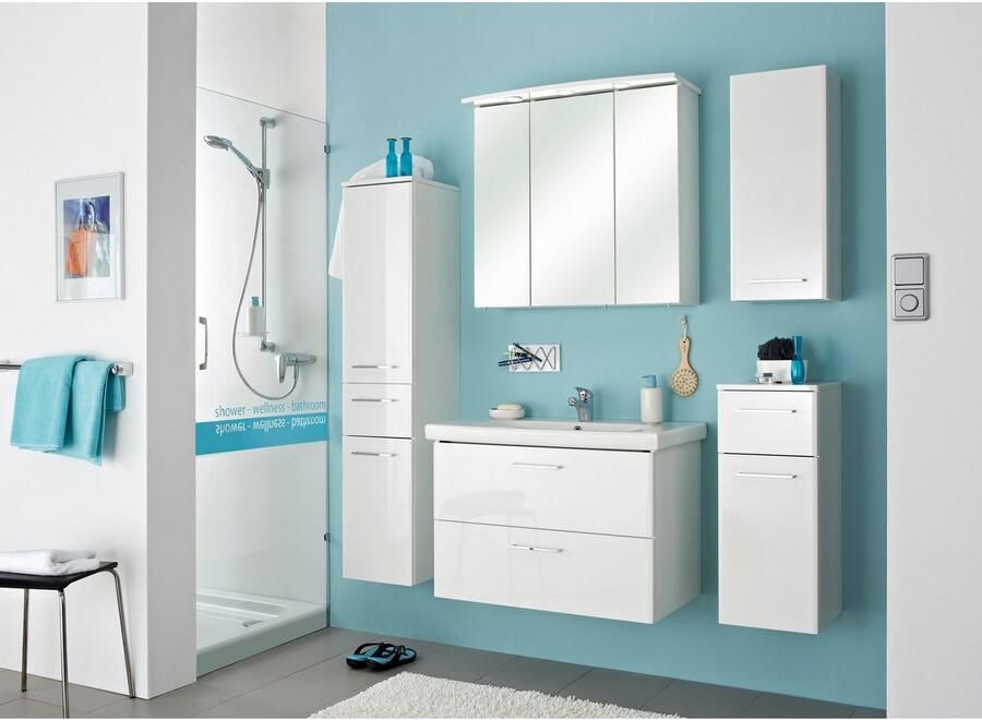 Saphir Halfhoge kast Quickset 316 Badkamermeubel 30 cm breed 2 deuren 1 lade Badkamer-halfhoge kast inclusief deurdemper grepen in glanzend chroom - Foto 2