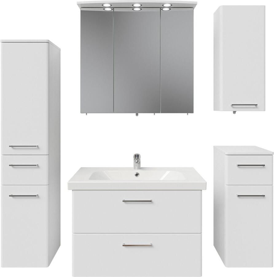 Saphir Badkamerserie Quickset 316 5-delig keramieken wastafel met led-spiegelkast Halfhoge kast onderkast hangend kastje 7 deuren inclusief deurdemper (6-delig)