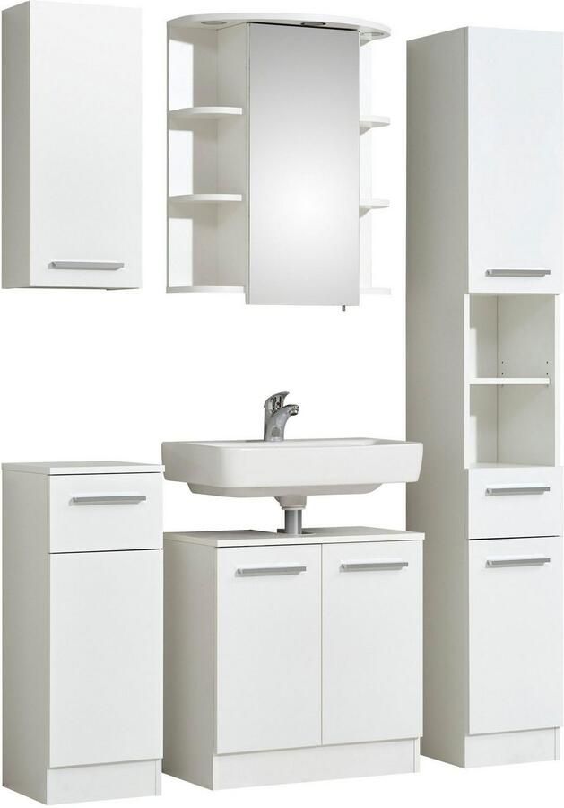 Saphir Badkamerserie Quickset 335 5-delig wastafelonderkast met led-spiegelkast Hoge kast onderkast hangend kastje inclusief deurdemper 7 deuren (5-delig) - Foto 4