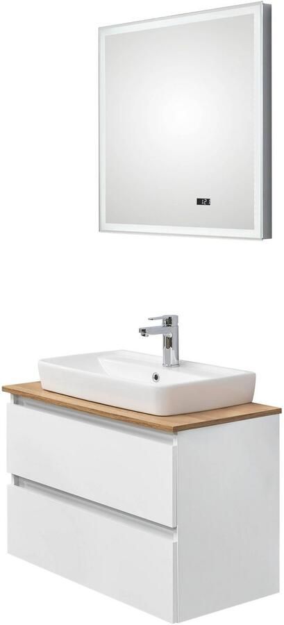 Saphir Badkamerserie Quickset 360 2-delig keramieken opzetwasbak met led-spiegel (4-delig) - Foto 10