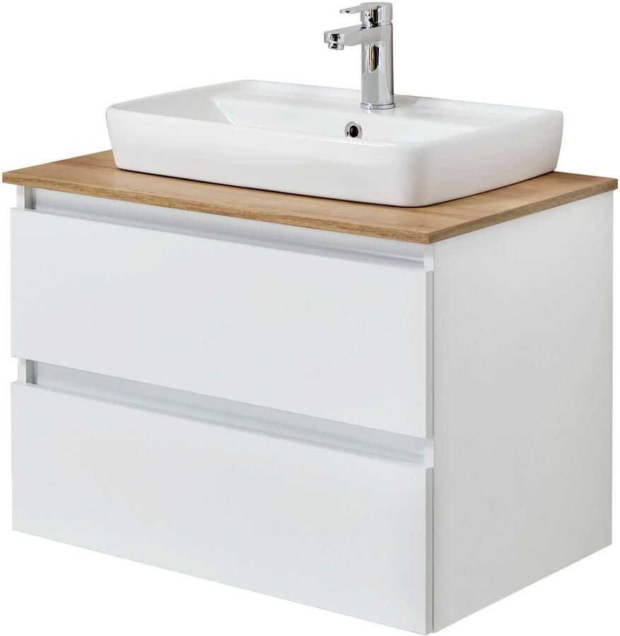 Saphir Badkamerserie Quickset 360 2-delig keramieken opzetwasbak met led-spiegel (4-delig)