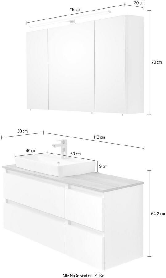 Saphir Badkamerserie Quickset 360 2-delig keramische opzetwasbak met LED-spiegelkast (2-delig) - Foto 8