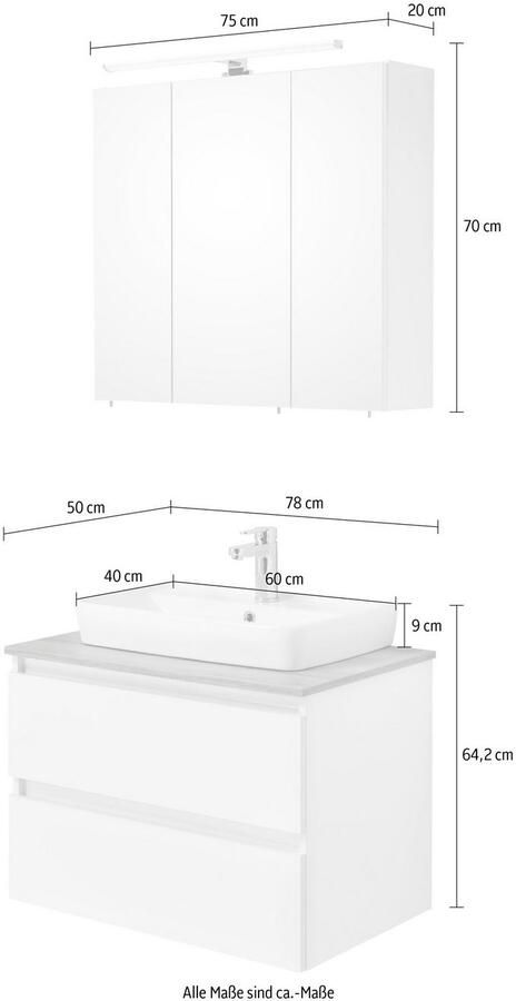 Saphir Badkamerserie Quickset 360 2-delig keramische opzetwasbak met LED-spiegelkast (2-delig) - Foto 5