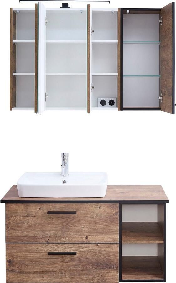 Saphir Badkamerserie Quickset 374 3-delig keramische opzetwasbak met LED-spiegelkast (12-delig) - Foto 3