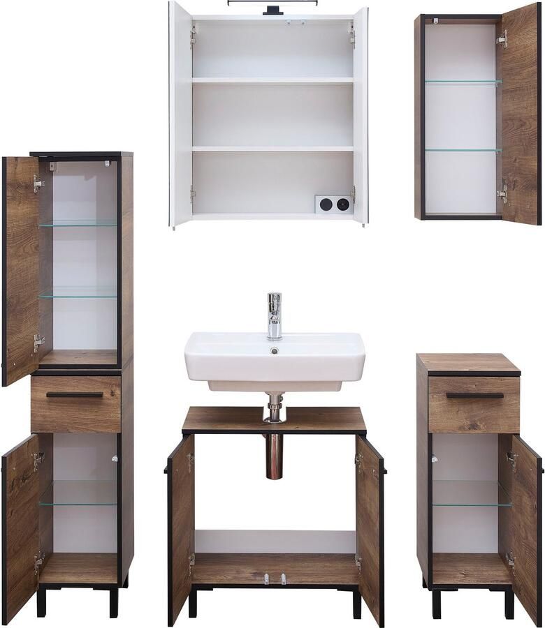 Saphir Badkamerserie Quickset 374 5-delig wastafelonderkast met LED-spiegelkast Halfhoge kast onderkast hangkast incl. deurdemper 7 deuren (7-delig) - Foto 2