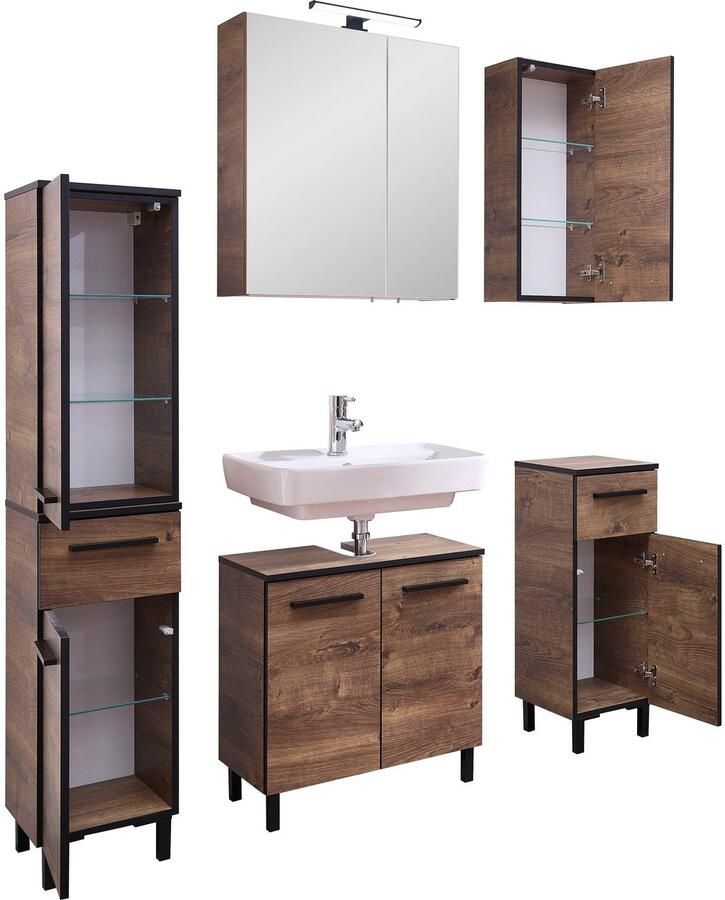 Saphir Badkamerserie Quickset 374 5-delig wastafelonderkast met LED-spiegelkast Halfhoge kast onderkast hangkast incl. deurdemper 7 deuren (7-delig) - Foto 3