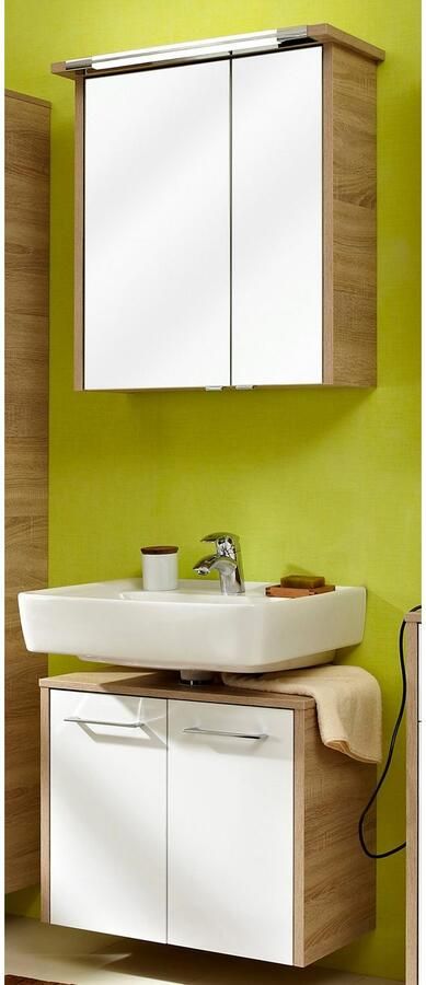 Saphir Badkamerserie Quickset 382 2-delig wastafelonderkast met led-spiegelkast 65 cm breed incl. deurdemper 4 deuren 2 legplanken badkamer set (2-delig) - Foto 5