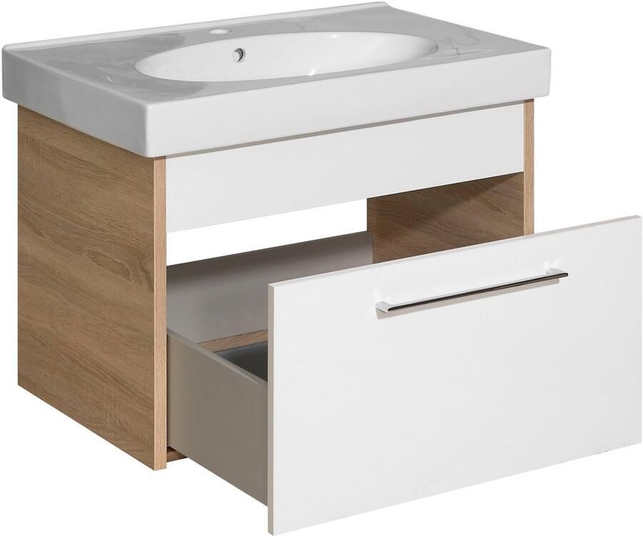 Saphir Badkamerserie Quickset 382 5-delig keramieken wastafelonderkast met led-spiegelkast Halfhoge kast onderkast hangend kastje inclusief deurdemper 8 deuren (6-delig) - Foto 4