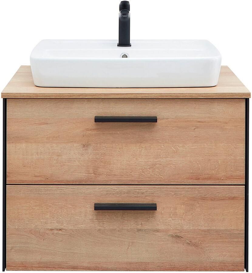 Saphir Badkamerserie Quickset 395 2-delig keramieken opzetwasbak met led-spiegel Wastafelmeubel 73 cm breed 2 laden wastafelblad badkameraccessoireset (4-delig) - Foto 4