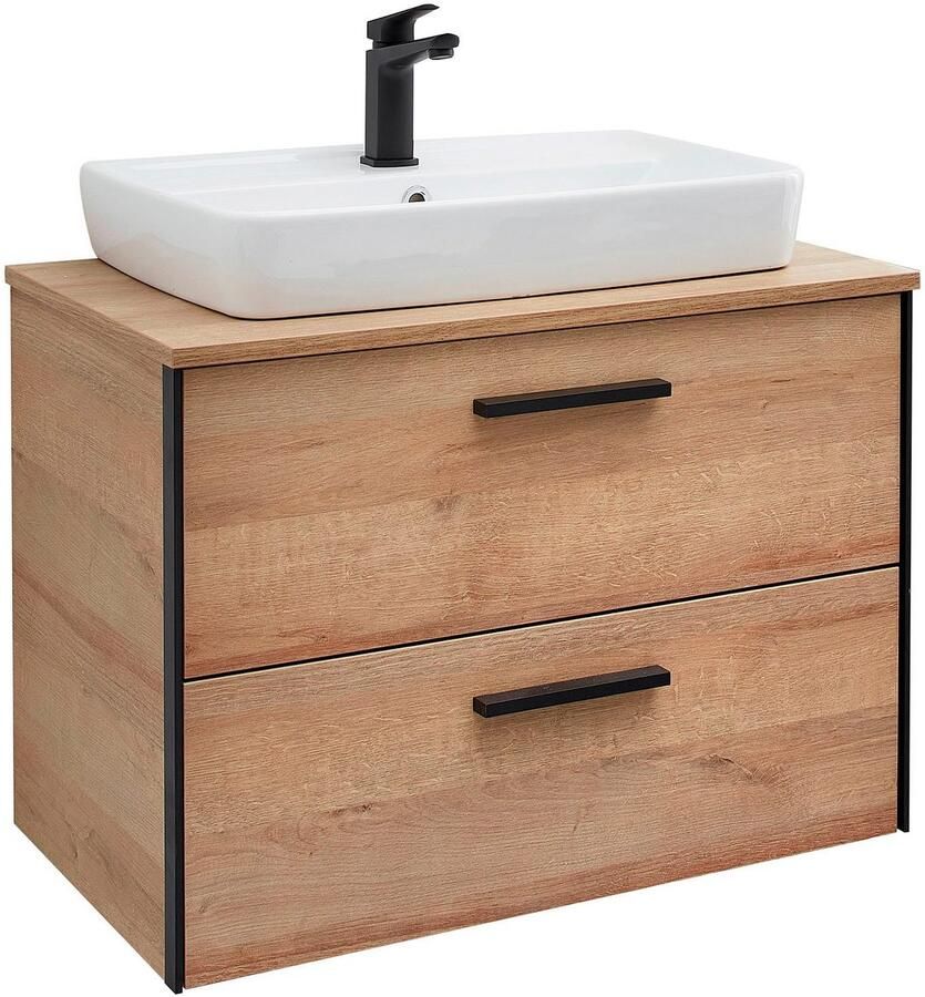 Saphir Badkamerserie Quickset 395 2-delig keramieken opzetwasbak met led-spiegelkast Wastafelmeubel 73 cm breed 2 laden wastafelblad badkameraccessoireset (4-delig) - Foto 2