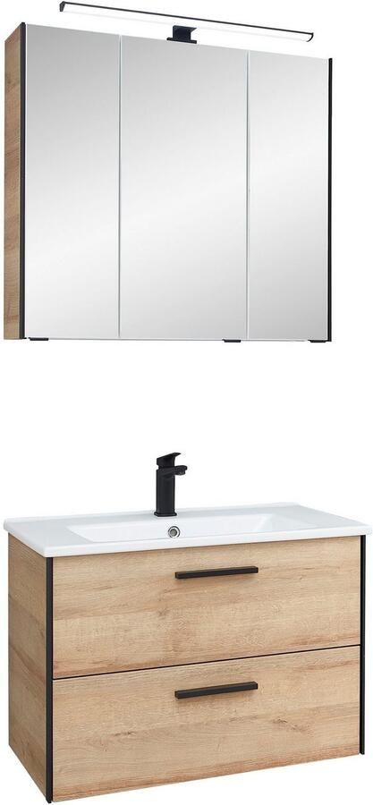 Saphir Badkamerserie Quickset 395 2-delig keramieken wastafelonderkast met led-spiegelkast (2-delig) - Foto 13