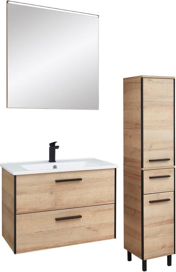 Saphir Badkamerserie Quickset 395 3-delig keramieken wastafel met led-spiegel Middel kast incl. deurdemper 2 deuren 3 lades badkamer set (5-delig) - Foto 9