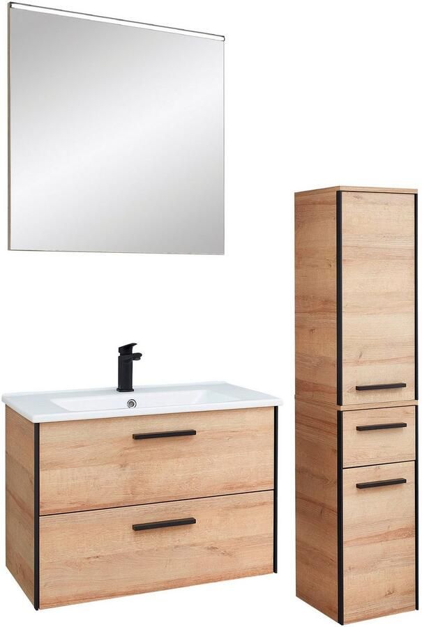 Saphir Badkamerserie Quickset 395 3-delig keramieken wastafel met led-spiegel Middel kast incl. deurdemper 2 deuren 3 lades badkamer set (5-delig) - Foto 9