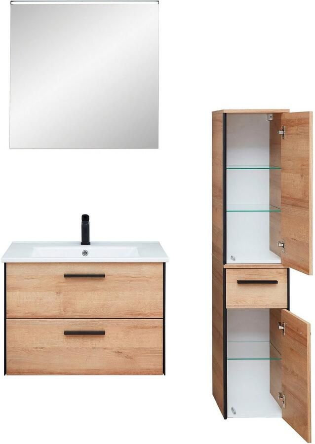 Saphir Badkamerserie Quickset 395 3-delig keramieken wastafel met led-spiegel Middel kast incl. deurdemper 2 deuren 3 lades badkamer set (5-delig) - Foto 7