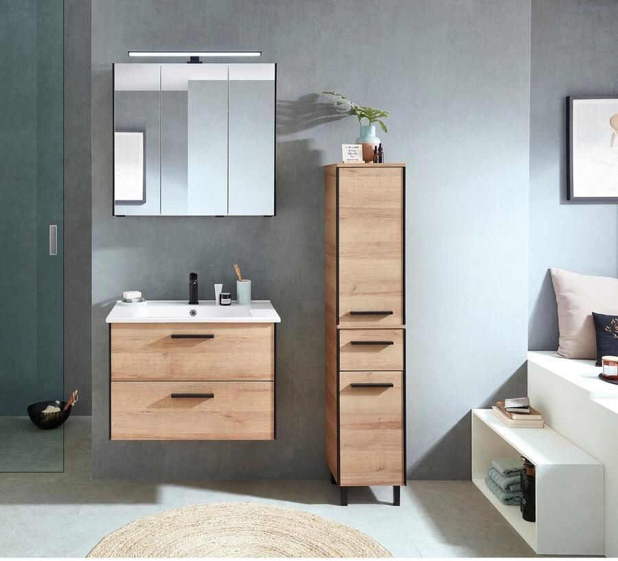 Saphir Badkamerserie Quickset 395 3-delig keramieken wastafel met led-spiegelkast Halfhoge kast inclusief deurdemper 5 deuren 3 laden badkameraccessoire-set (5-delig) - Foto 8