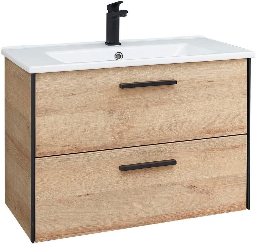 Saphir Badkamerserie Quickset 395 2-delig keramieken wastafelonderkast met led-spiegel 75 cm breed (2-delig) - Foto 3