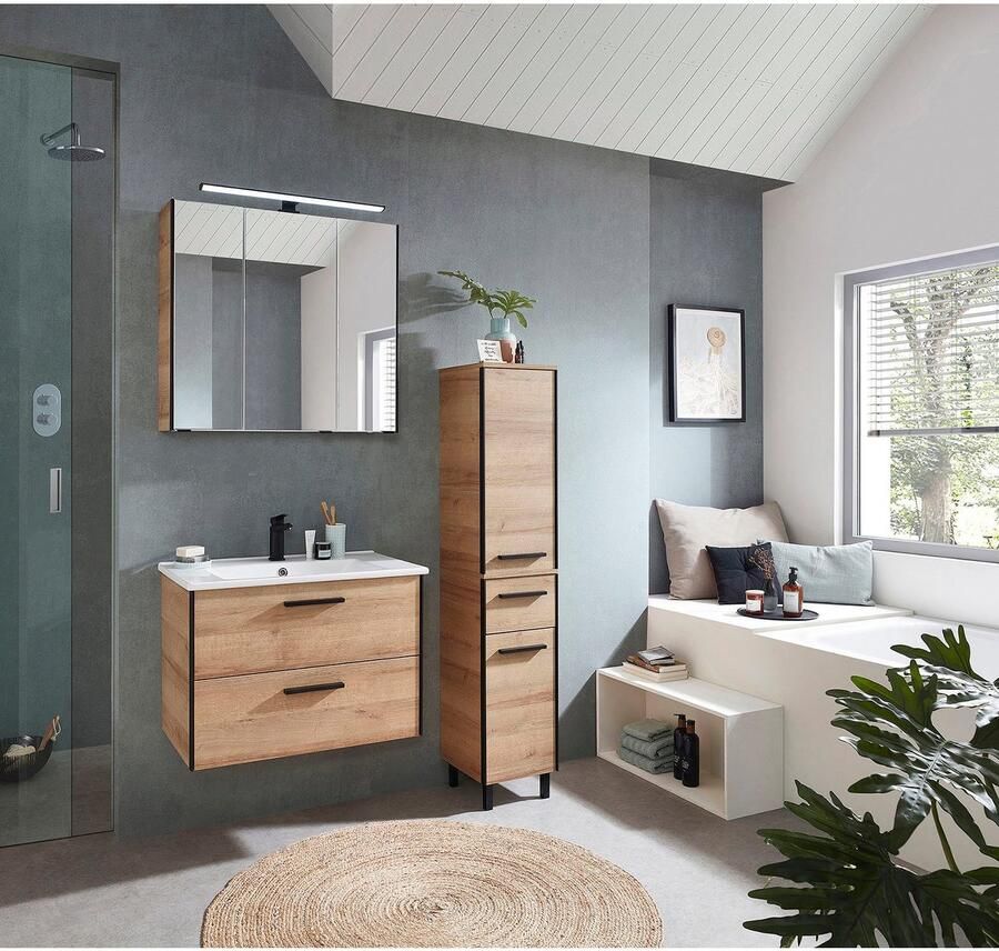 Saphir Badkamerserie Quickset 395 3-delig keramieken wastafel met led-spiegelkast Halfhoge kast inclusief deurdemper 5 deuren 3 laden badkameraccessoire-set (5-delig) - Foto 7