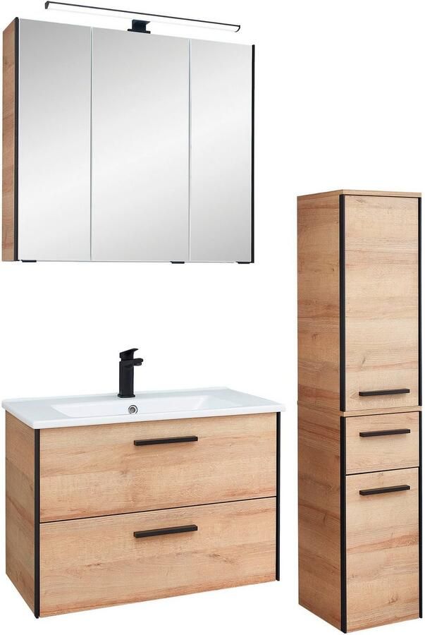 Saphir Badkamerserie Quickset 395 3-delig keramieken wastafel met led-spiegelkast Halfhoge kast inclusief deurdemper 5 deuren 3 laden badkameraccessoire-set (5-delig) - Foto 14