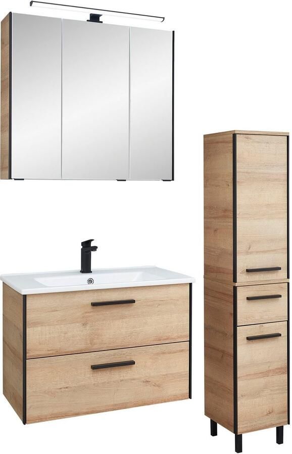 Saphir Badkamerserie Quickset 395 3-delig keramieken wastafel met led-spiegelkast Halfhoge kast inclusief deurdemper 5 deuren 3 laden badkameraccessoire-set (5-delig) - Foto 15