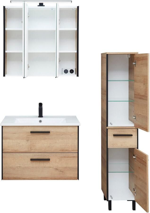 Saphir Badkamerserie Quickset 395 3-delig keramieken wastafel met led-spiegelkast Halfhoge kast inclusief deurdemper 5 deuren 3 laden badkameraccessoire-set (5-delig) - Foto 10