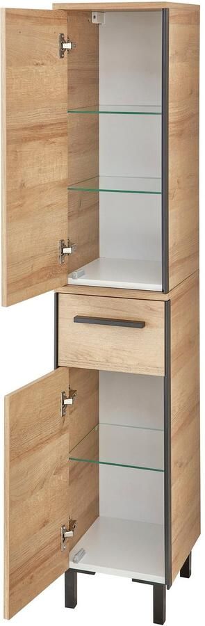 Saphir Badkamerserie Quickset 395 3-delig wastafelonderkast met led-spiegelkast Middel kast incl. deurdemper 6 deuren 1 lade badkamer set (4-delig) - Foto 18