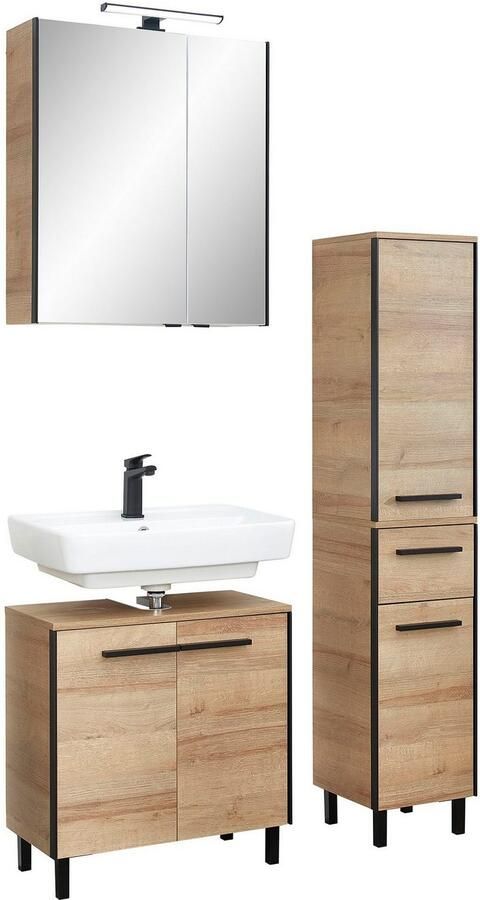 Saphir Badkamerserie Quickset 395 3-delig wastafelonderkast met led-spiegelkast Middel kast incl. deurdemper 6 deuren 1 lade badkamer set (4-delig) - Foto 17