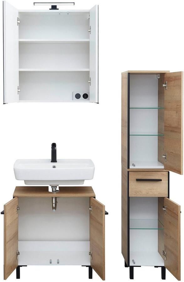 Saphir Badkamerserie Quickset 395 3-delig wastafelonderkast met led-spiegelkast Middel kast incl. deurdemper 6 deuren 1 lade badkamer set (4-delig) - Foto 12