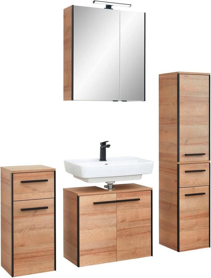 Saphir Badkamerserie Quickset 395 4-delig wastafelonderkast met led-spiegelkast Onderkast halfhoge kast inclusief deurdemper 7 deuren 2 laden (5-delig) - Foto 9