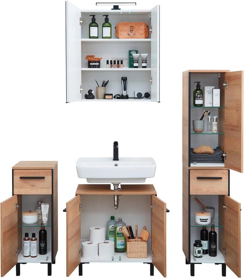 Saphir Badkamerserie Quickset 395 4-delig wastafelonderkast met led-spiegelkast Onderkast halfhoge kast inclusief deurdemper 7 deuren 2 laden (5-delig) - Foto 2