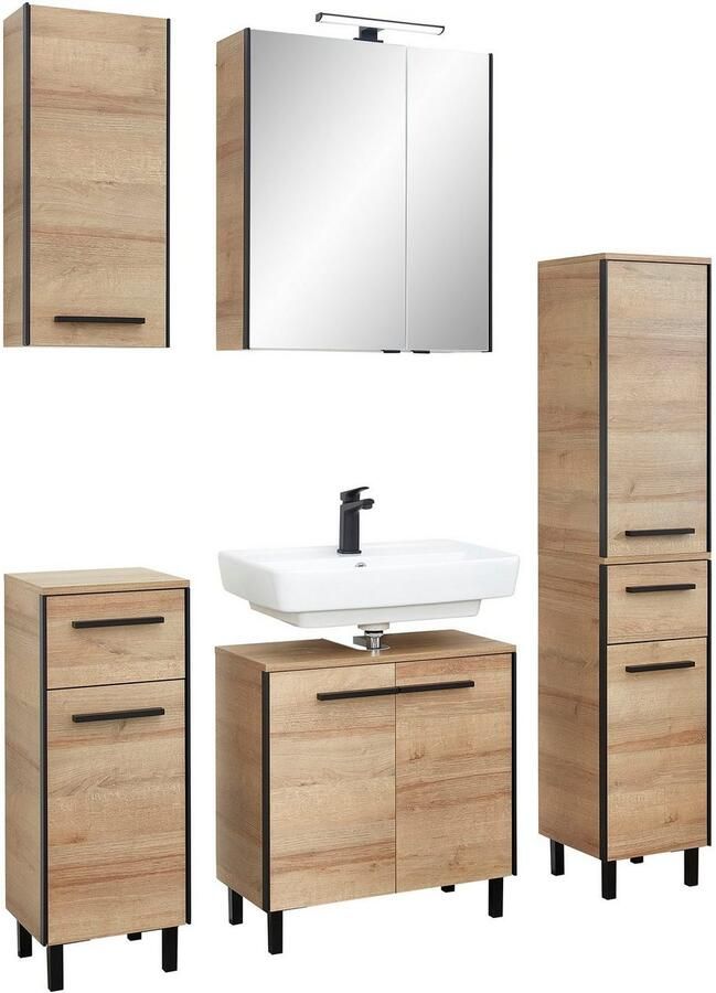 Saphir Badkamerserie Quickset 395 5-delig wastafelonderkast met led-spiegelkast Onderkast hangend kastje halfhoge kast inclusief deurdemper 7 deuren (5-delig) - Foto 9