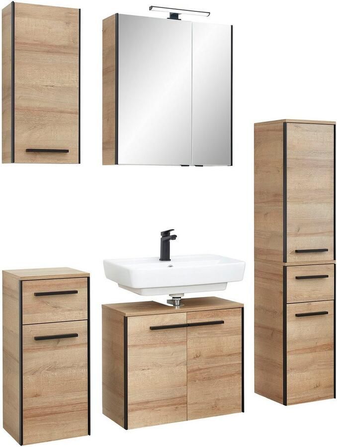 Saphir Badkamerserie Quickset 395 5-delig wastafelonderkast met led-spiegelkast Onderkast hangend kastje halfhoge kast inclusief deurdemper 7 deuren (6-delig) - Foto 9