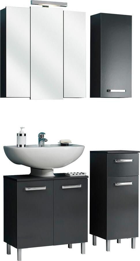 Saphir Badkamerserie Quickset 4-delig wastafelonderkast met led-spiegelkast Onderkast hangkast incl. deurdempers grepen chroom glans (4-delig) - Foto 4