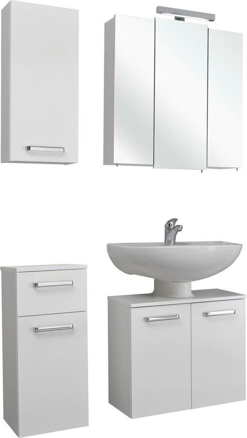 Saphir Badkamerserie Quickset 4-delig wastafelonderkast met led-spiegelkast Onderkast hangkast incl. deurdempers grepen chroom glans (4-delig) - Foto 4