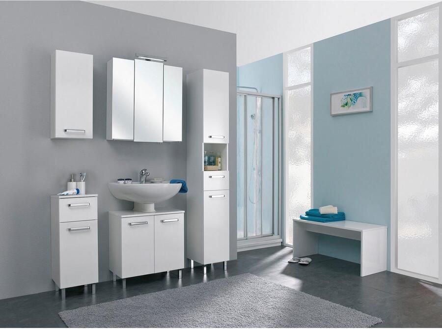 Saphir Badkamerserie Quickset 2-delig wastafelonderkast met led-spiegelkast Wastafel 68 cm breed 5 deuren incl. deurdemper grepen chroom glans (2-delig)