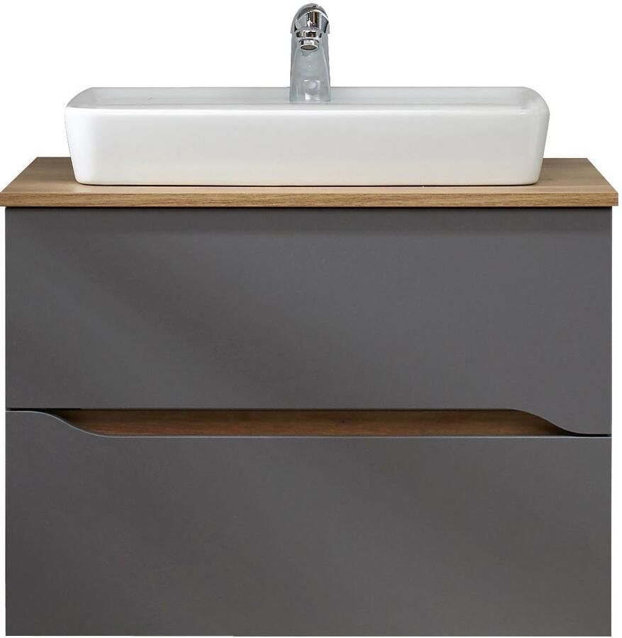 Saphir Badkamerserie Quickset 2-delig keramieken opzetwasbak met led-spiegel Wastafelmeubel 73 cm breed inclusief deurdemper 2 laden (5-delig)