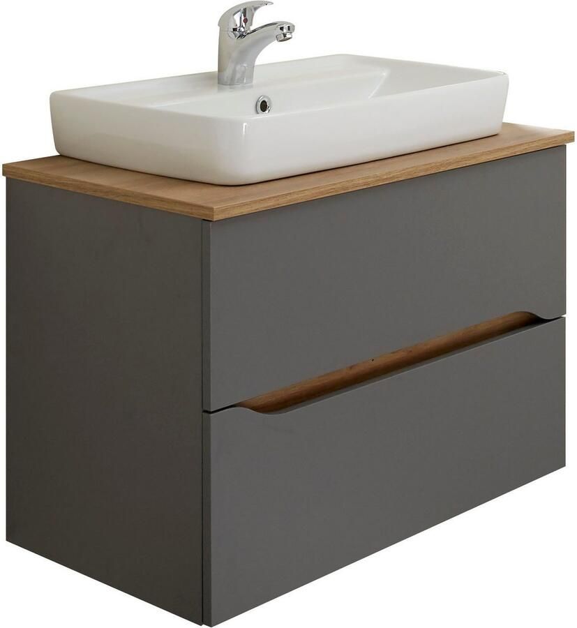 Saphir Badkamerserie Quickset 5-delig keramieken opzetwasbak met led-spiegel Halfhoge kast onderkast hangend kastje inclusief deurdemper 6 deuren (7-delig) - Foto 3