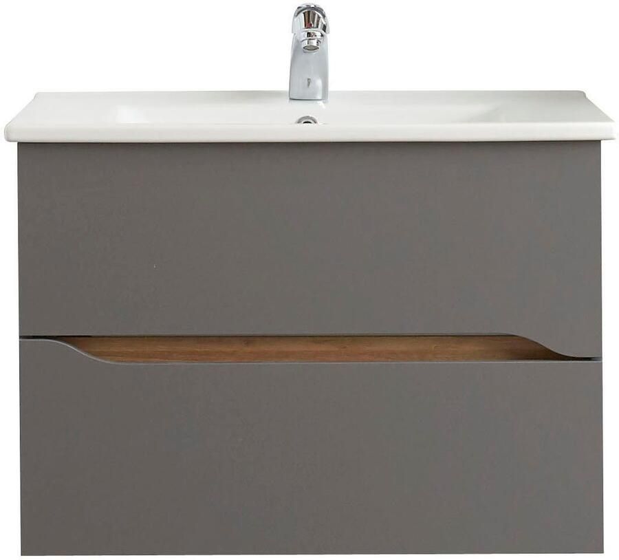 Saphir Badkamerserie Quickset 3-delig keramieken wastafelonderkast met led-spiegel met halfhoge kast inclusief deurdemper 2 deuren 1 nis 2 laden (5-delig)