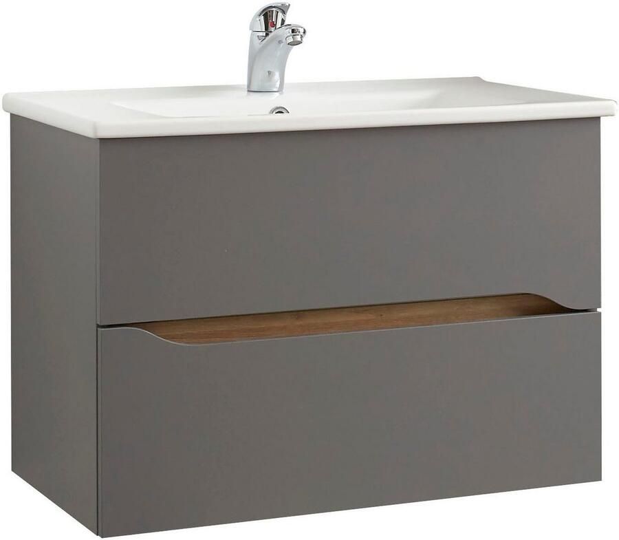 Saphir Badkamerserie Quickset 3-delig keramieken wastafelonderkast met led-spiegel met halfhoge kast inclusief deurdemper 2 deuren 1 nis 2 laden (5-delig) - Foto 3