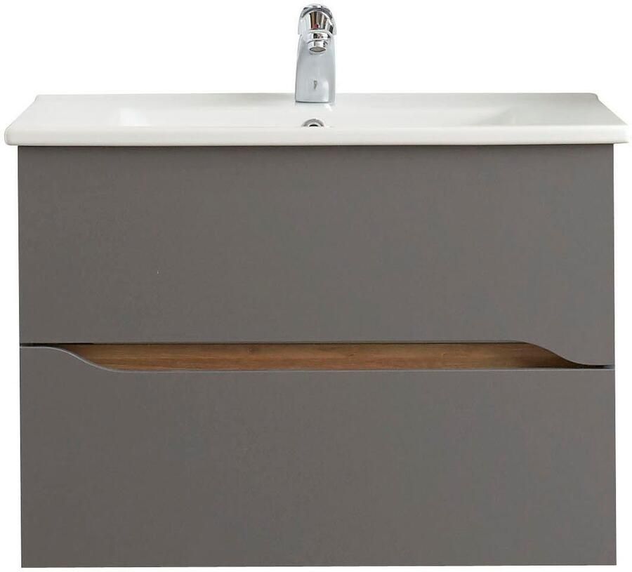 Saphir Badkamerserie Quickset 5-delig keramische wastafel en LED-spiegelkast Halfhoge kast onderkast hangend kastje inclusief deurdemper 7 deuren (7-delig) - Foto 4