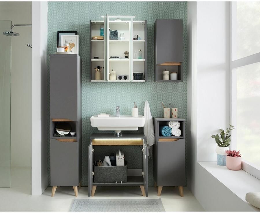 Saphir Badkamerserie Quickset 5-delig wastafelonderkast met led-spiegelkast Halfhoge kast onderkast hangkast incl. deurdemper 9 deuren (6-delig) - Foto 7