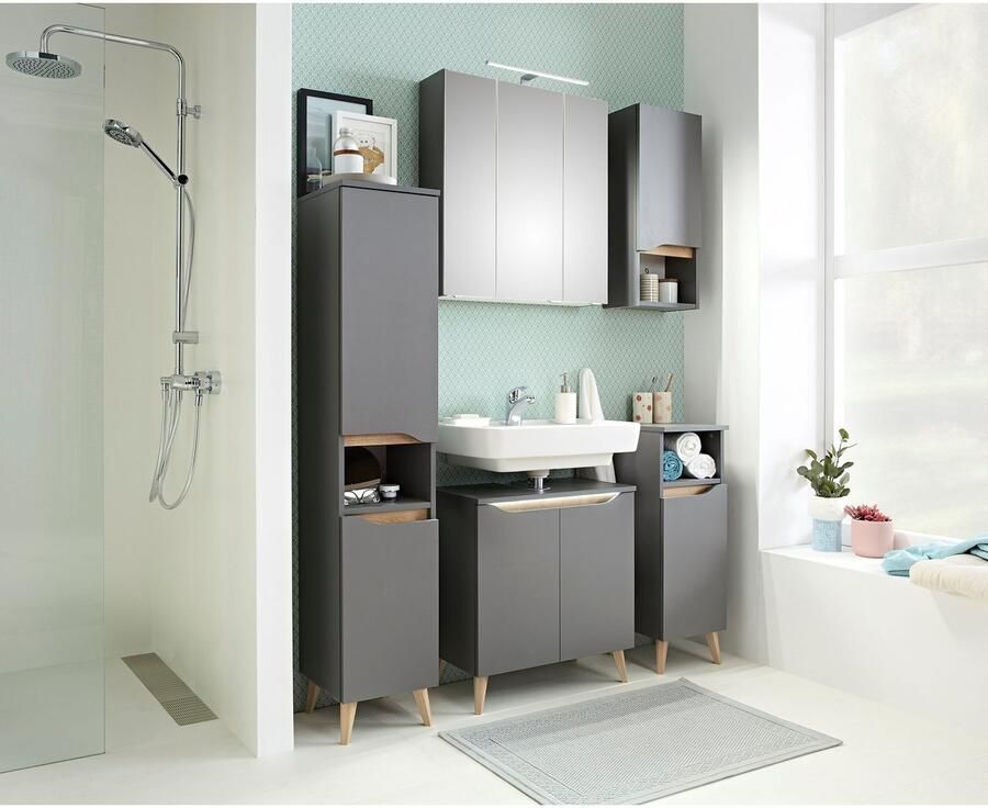 Saphir Badkamerserie Quickset 5-delig wastafelonderkast met led-spiegelkast Halfhoge kast onderkast hangkast incl. deurdemper 9 deuren (6-delig) - Foto 8