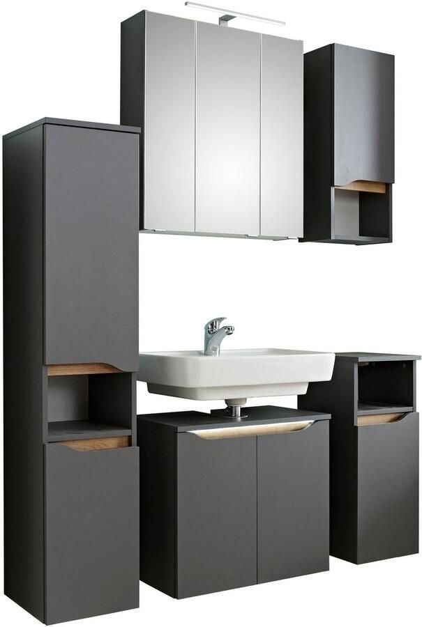 Saphir Badkamerserie Quickset 5-delig wastafelonderkast met led-spiegelkast Halfhoge kast onderkast hangkast incl. deurdemper 9 deuren (6-delig) - Foto 14