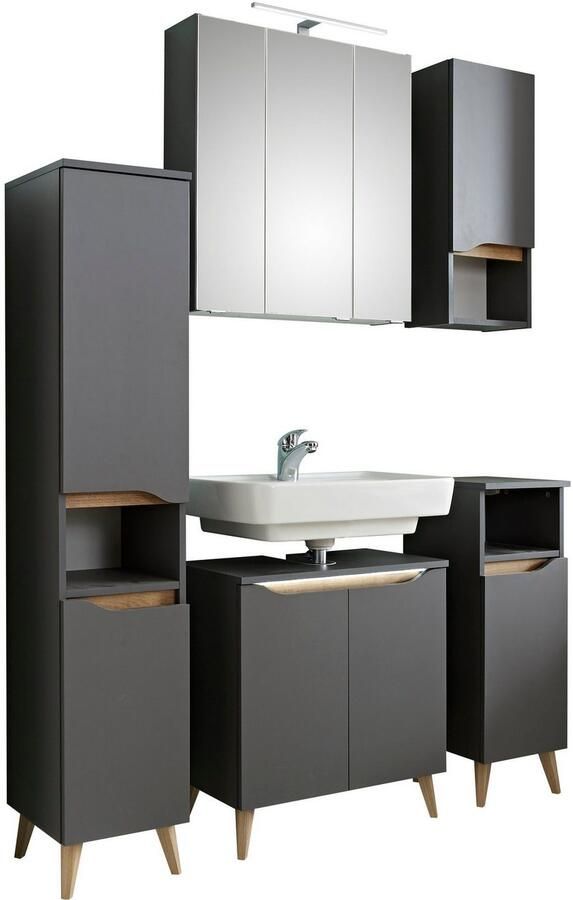 Saphir Badkamerserie Quickset 5-delig wastafelonderkast met led-spiegelkast Halfhoge kast onderkast hangkast incl. deurdemper 9 deuren (6-delig) - Foto 14