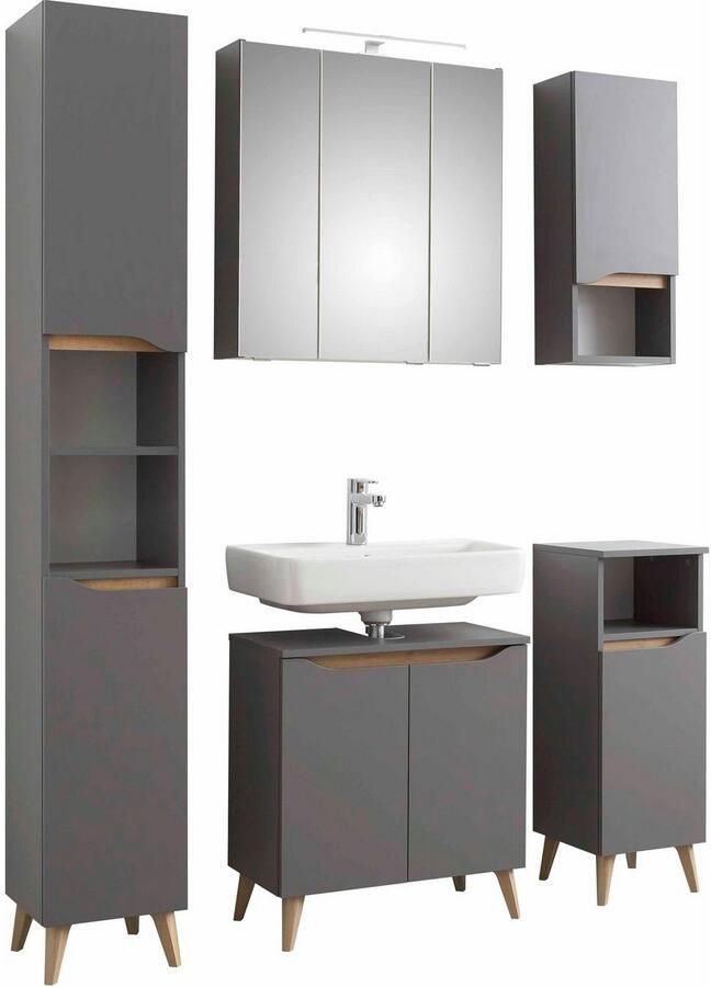 Saphir Badkamerserie Quickset 5-delig wastafelonderkast met led-spiegelkast Hoge kast onderkast hangend kastje inclusief deurdemper 9 deuren (5-delig) - Foto 8